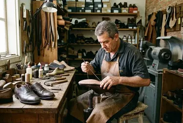 Sapateiro reformando um sapato social em Campo Largo.